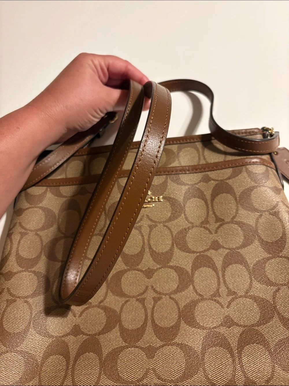 Coach Signature coated Canvas File Crossbody Bag purse tan brown excellent